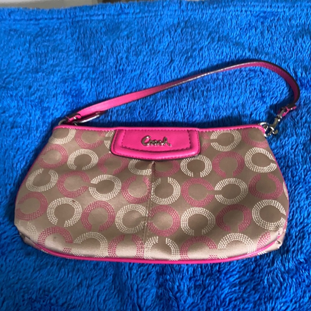 Pink and tan clash purse